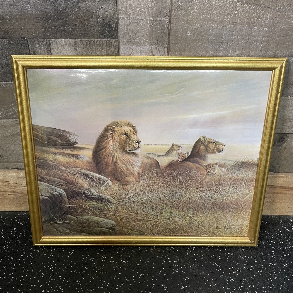 Ruane Manning Art Lion Pride Framed No Glass Lithograph USA 21 1/2" x 17 1/2"